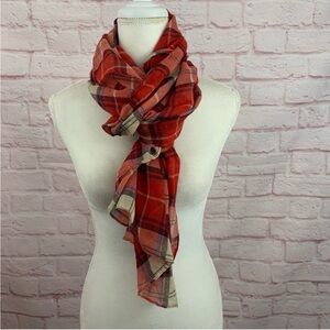 Unbranded rectangle scarf plaid red cream blue